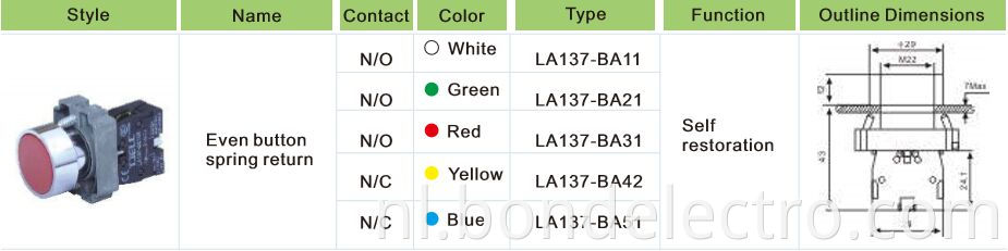 XB2-BA series Pusbutton Switch NO NC 